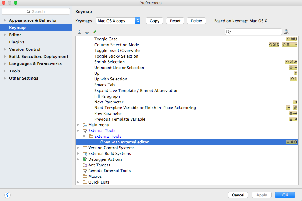 Keymap shortcut